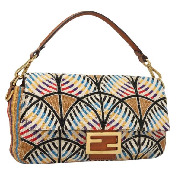 FENDI Mamma Baguette Shoulder Bag Beads Beige Gold - Picture 1 of 14